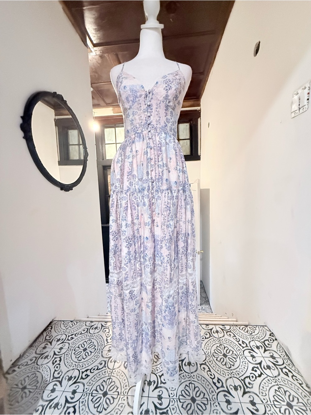 Windsor Pink and Blue Floral Tiered Maxi Dress